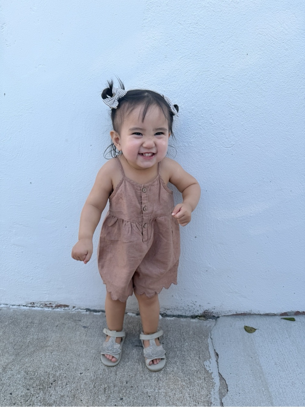 Rylee + Cru Rust-Brown Scallop Hem Spaghetti romper